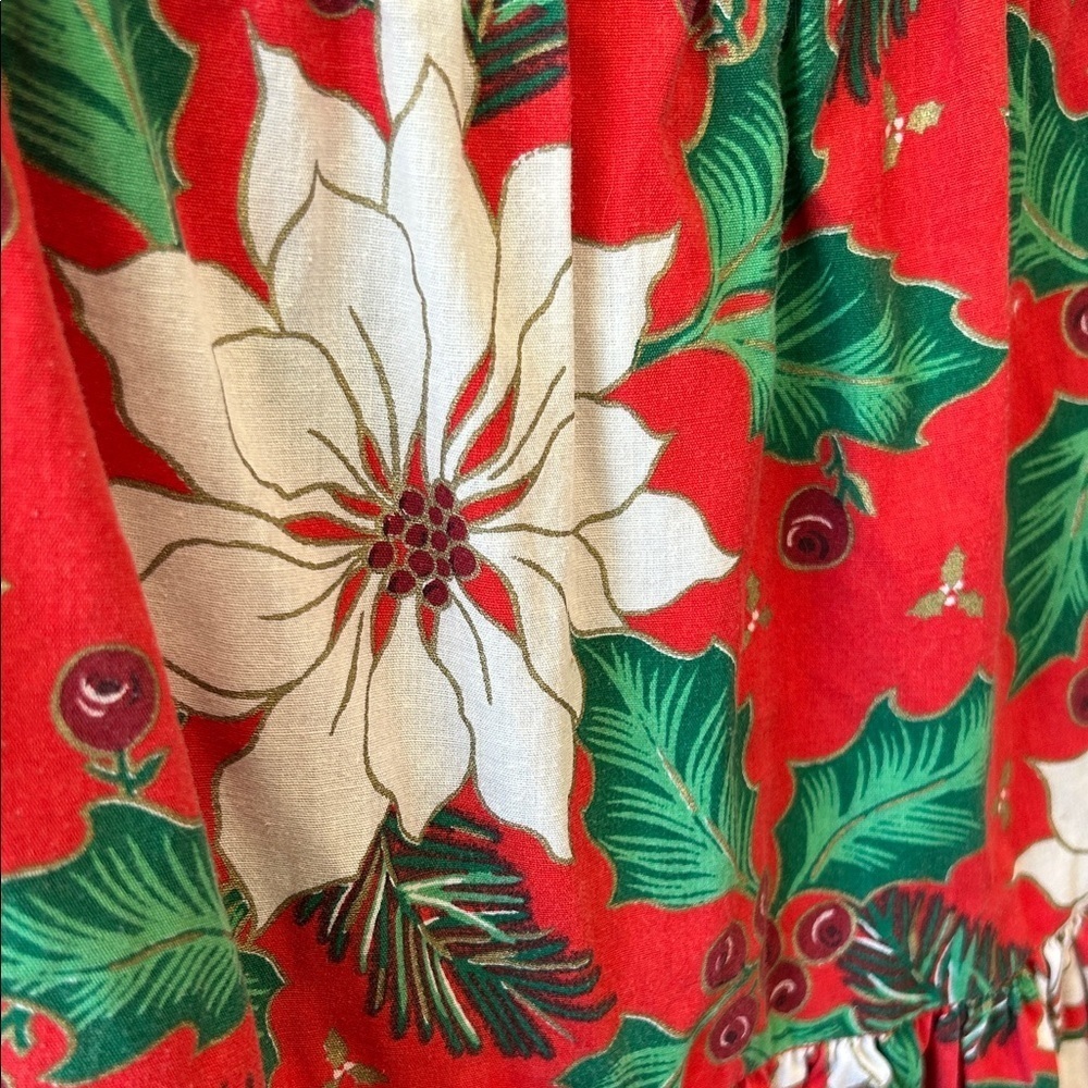 Handmade One of a Kind Tiered Skirt with a Poinsettia and Holly Print - Picture 4 of 8